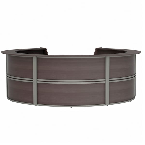Reception Desk 11.1 ft D X 46 in H, 11.8 ft W X Thermofused Laminate, Mocha